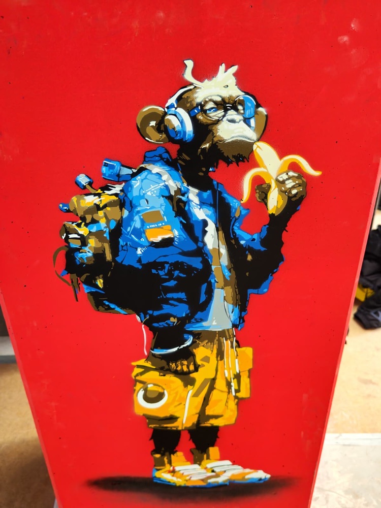 Mural on a red column